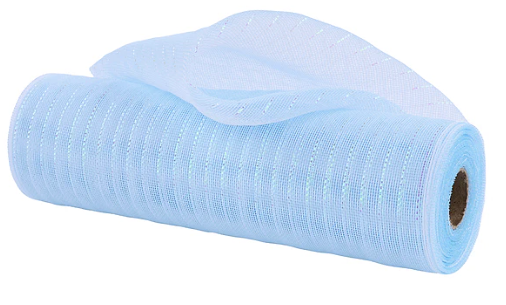 A roll of blue mesh with a white pattern on it.
