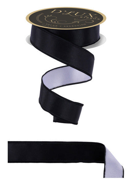 a black ribbon with a silver or grey trim, and it is described as a "D'LUX Ribbon" with a silver or grey trim.