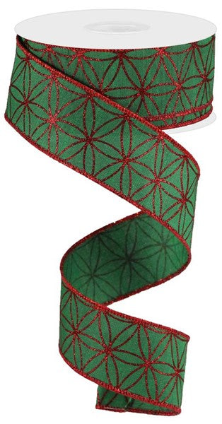 a green and red ribbon with red dots on it