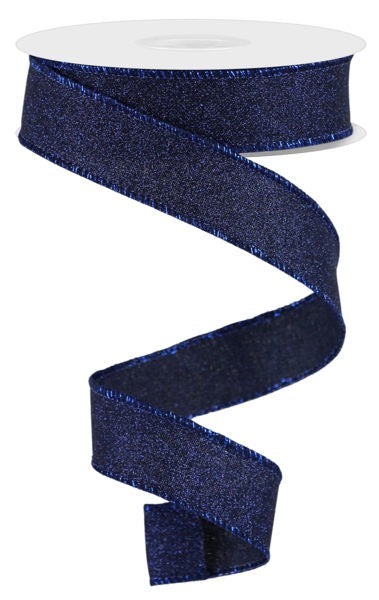 a roll of blue glitter ribbon on a white background