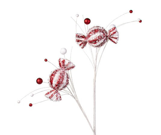 a pair of candy canes sitting on top of a stick