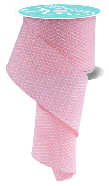a pink and white patterned fabric, possibly a ribbon, with a turquoise label attached to it.