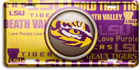 a license plate with the lsu logo on it