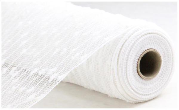 a roll of white mesh on a white background