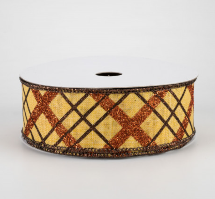 a yellow and brown ribbon with a diamond pattern