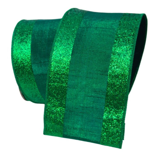 a roll of green glittery ribbon with a metallic texture.