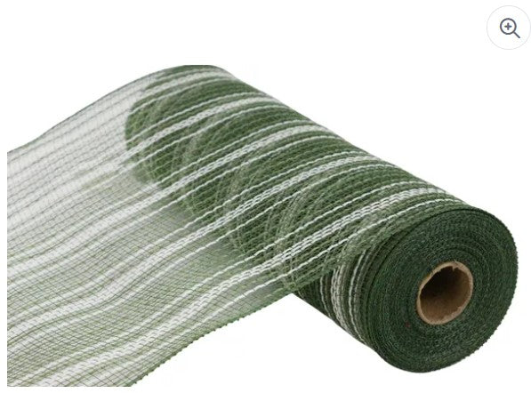A roll of green and white striped mesh material.
