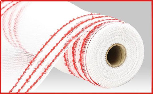 A roll of white and red twine or ribbon is shown in the image.