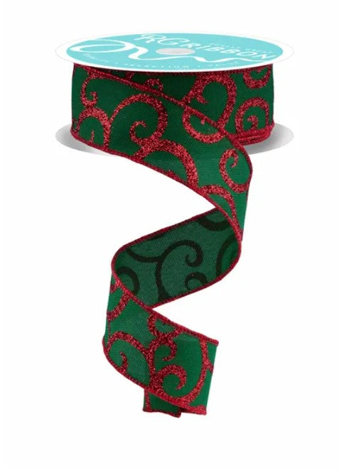 A green and red spiral-patterned ribbon is shown, with a turquoise label on top.