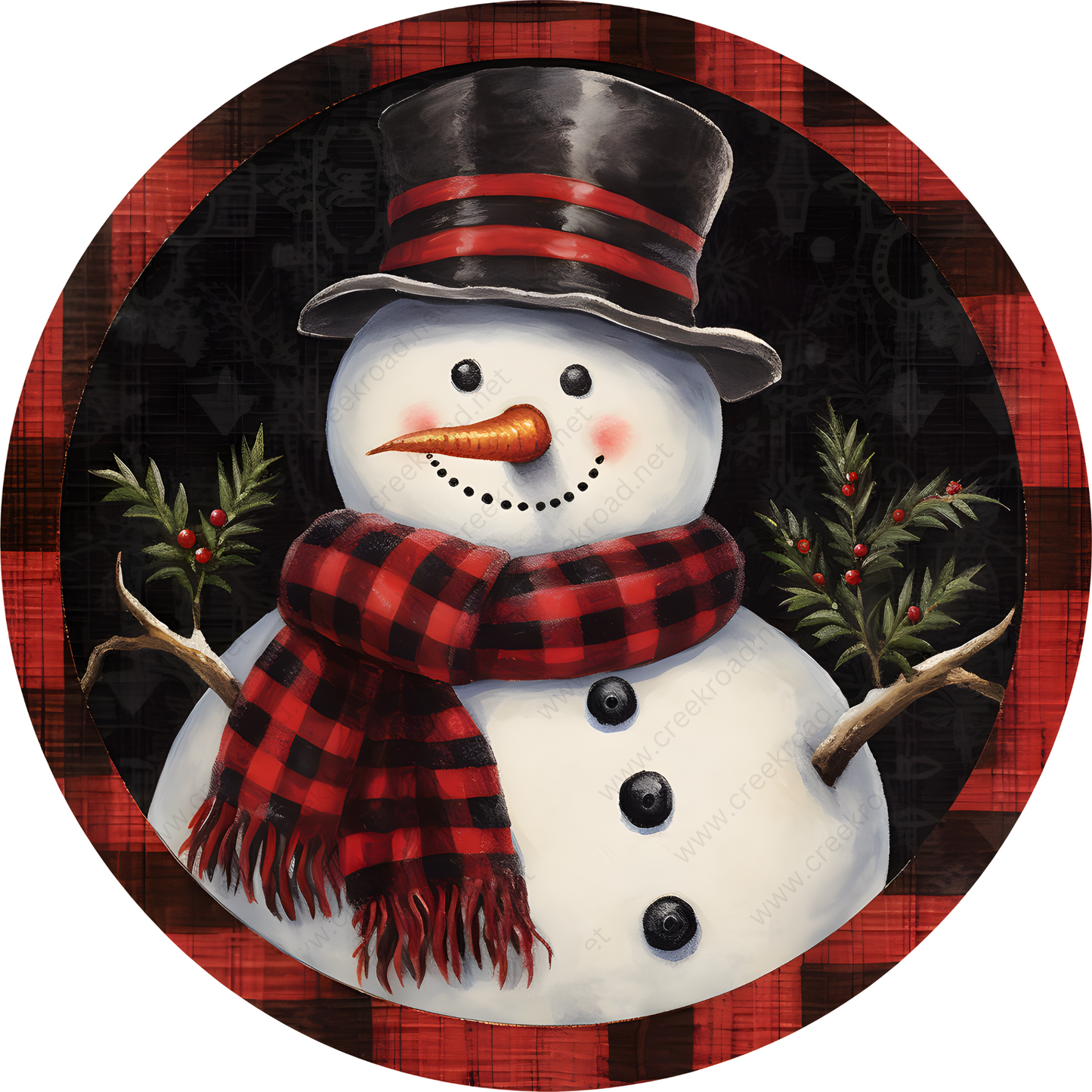 a painting of a snowman wearing a hat and scarf