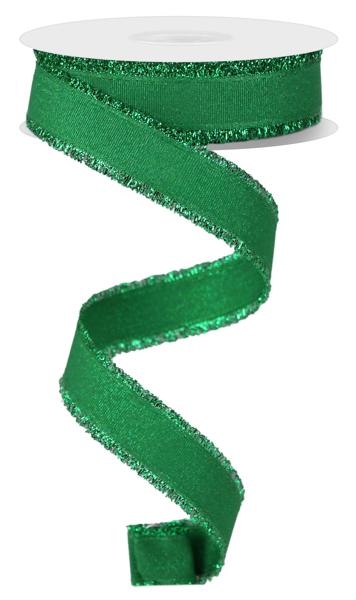 a roll of green glitter ribbon on a white background