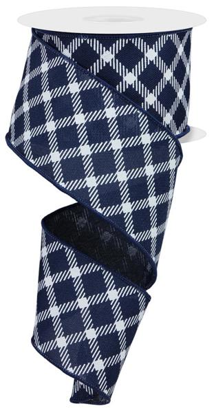 a roll of blue and white plaid ribbon