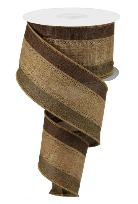 a brown and tan striped ribbon with a white base.