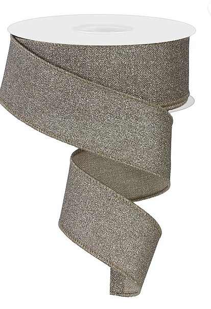 A roll of silver glittery ribbon with a spiral pattern.