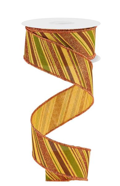 a roll of orange and green striped ribbon