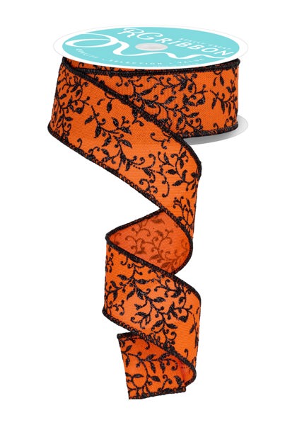 a roll of orange and black ribbon on a white background