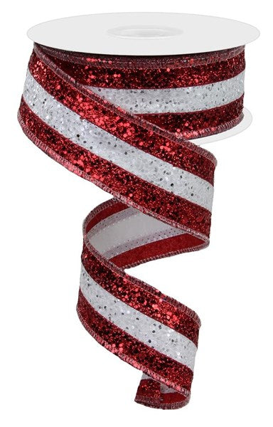 a red and white ribbon with a red and white stripe