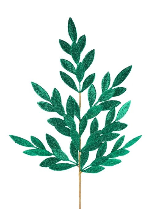 A stylized green leaf with a gold stem, resembling a plant or tree.