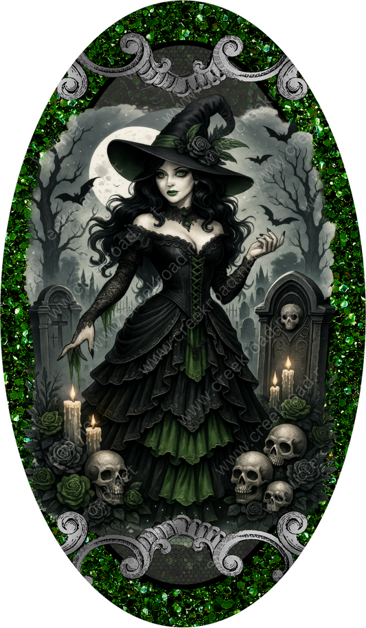 a painting of a woman in a witch costume