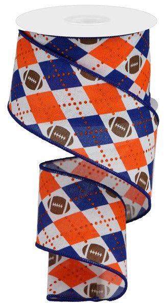 a roll of orange and blue football ribbon