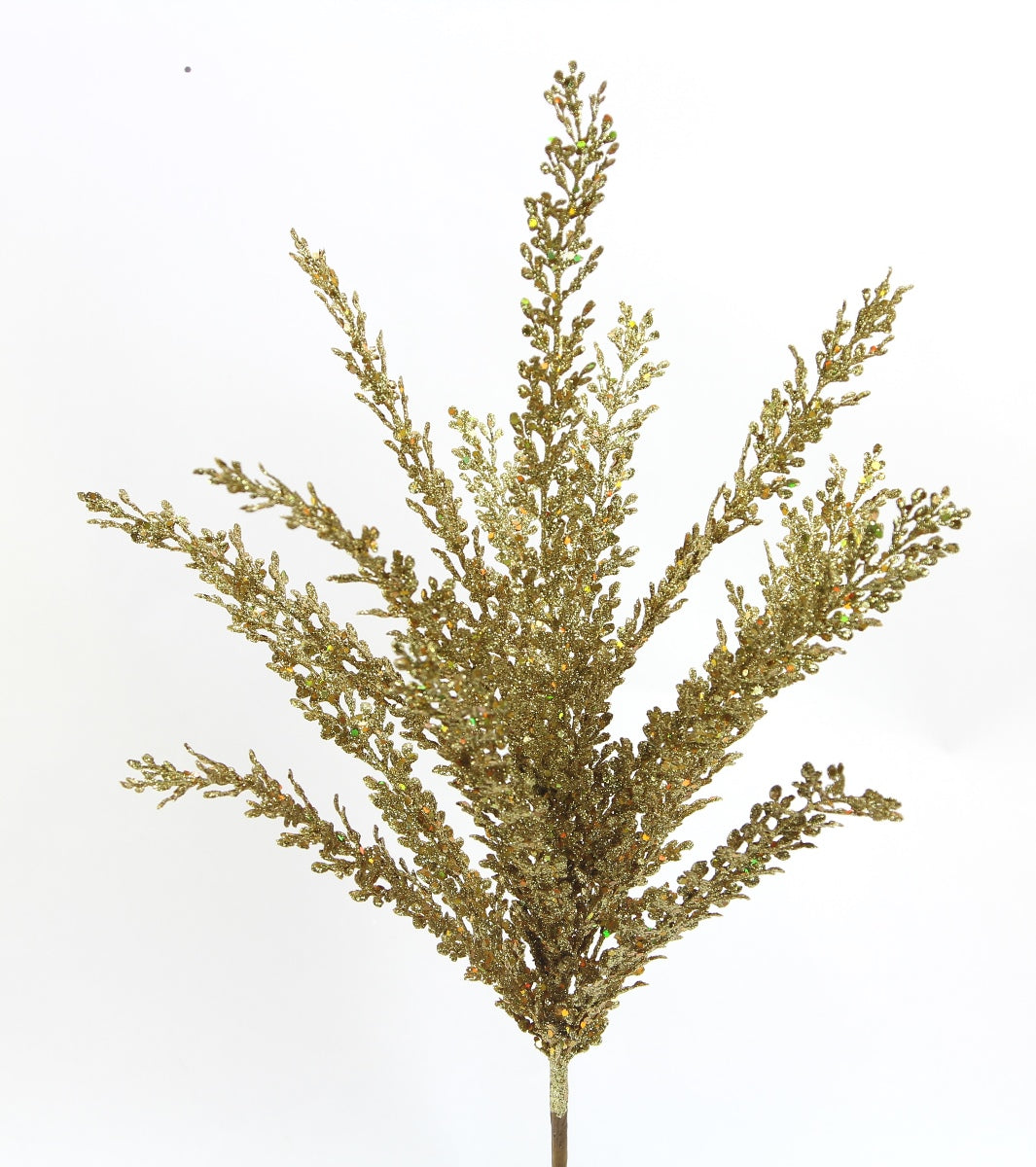 A single, gold-colored artificial plant with multiple branches and leaves, creating a lush and verdant appearance.