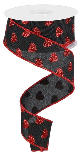 a black and red ribbon with hearts on it