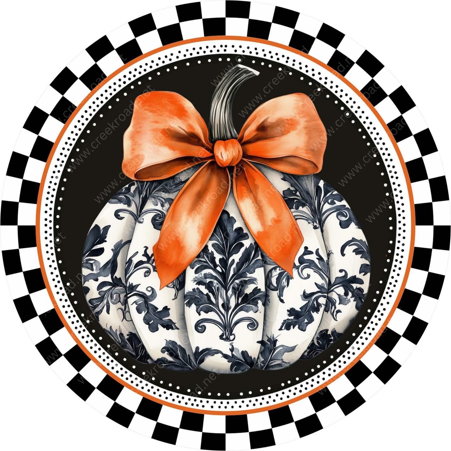 a pumpkin with a bow on top of it