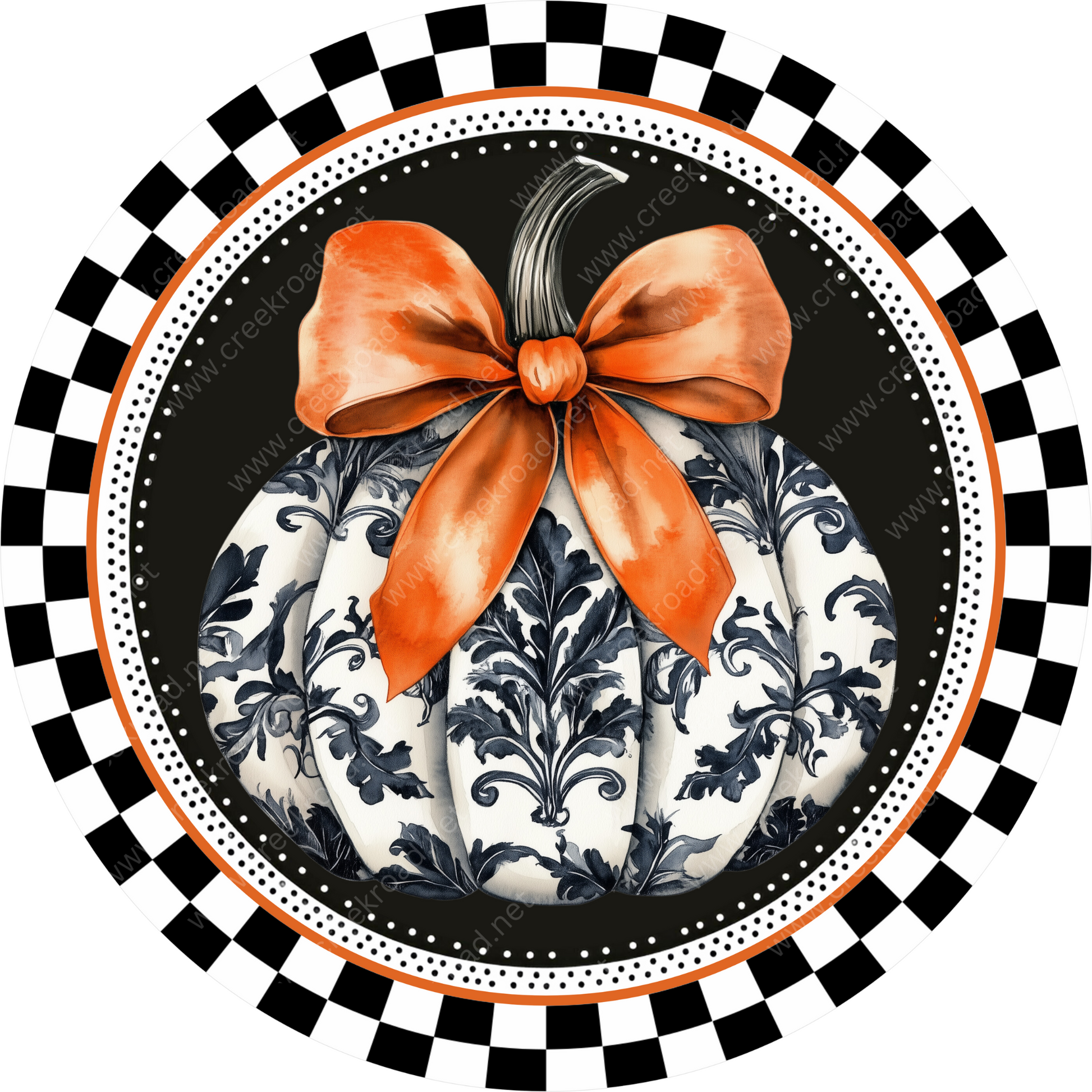 a pumpkin with a bow on top of it