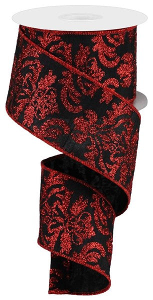 a red and black patterned ribbon with a black background and red accents.