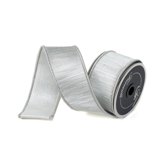 A silver ribbon is shown against a white background.
