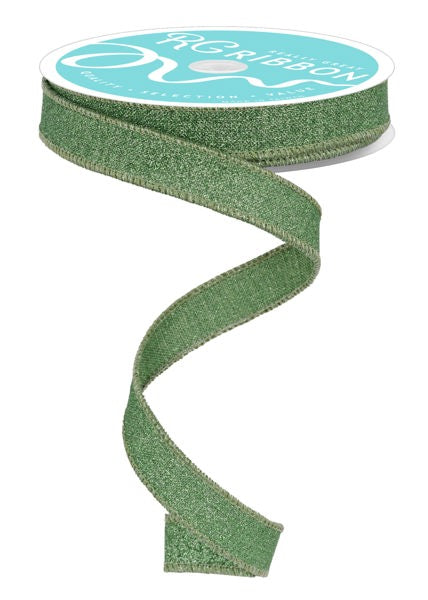 a roll of green glitter ribbon on a white background