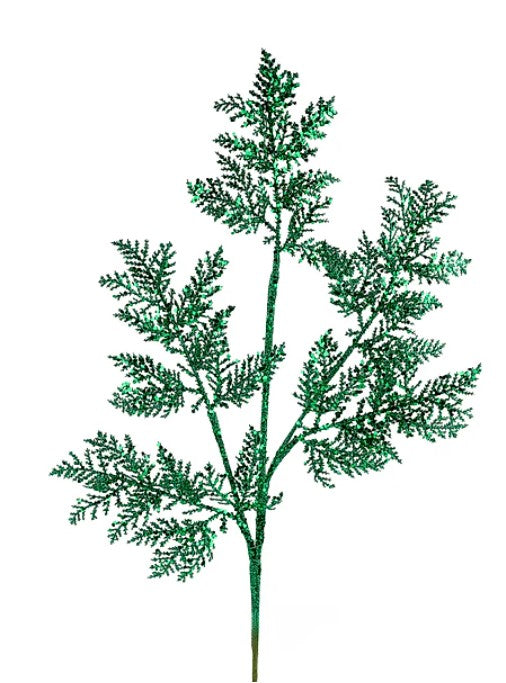 A single, green, leafy branch with intricate, overlapping leaves.