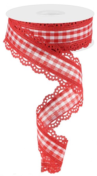 a red and white checkered ribbon on a white background