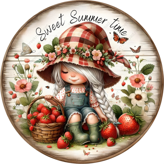 a picture of a little girl with strawberries