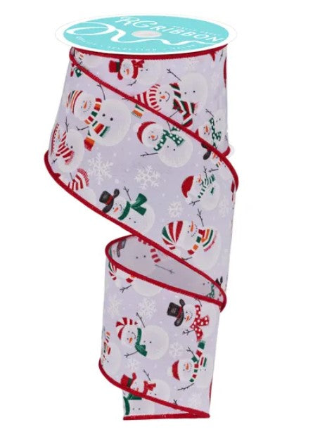 A Christmas-themed snowman ribbon with a repeating pattern of snowmen and snowflakes in various colors.