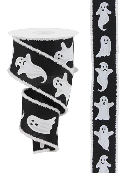 a black and white ghost-themed ribbon with a repeating pattern of ghost images.