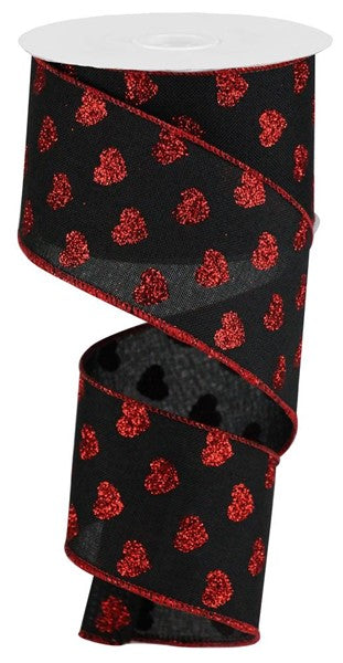 a black and red ribbon with hearts on it