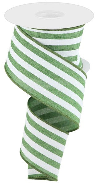 a roll of green and white striped ribbon