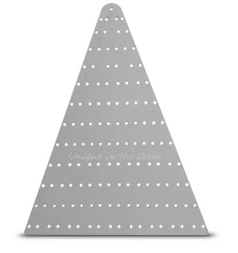 A gray triangular object with small white dots arranged in a grid pattern.