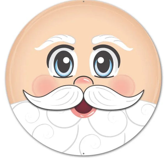 Santa Claus face with a big smile and a white beard.