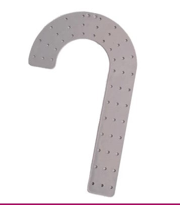 a gray metal object with small holes, resembling a metal piece or a metal rod.