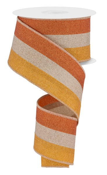 a roll of orange and white striped ribbon