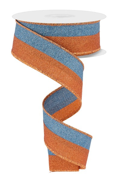 a blue and orange striped ribbon on a white background