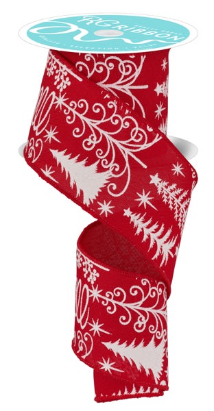 A red and white Christmas-themed ribbon with a snowflake pattern.