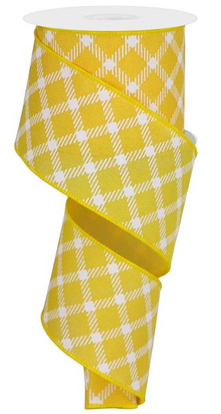 a yellow and white plaid ribbon on a white background