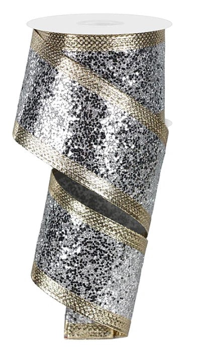 A silver and gold glittery ribbon is shown in the image.