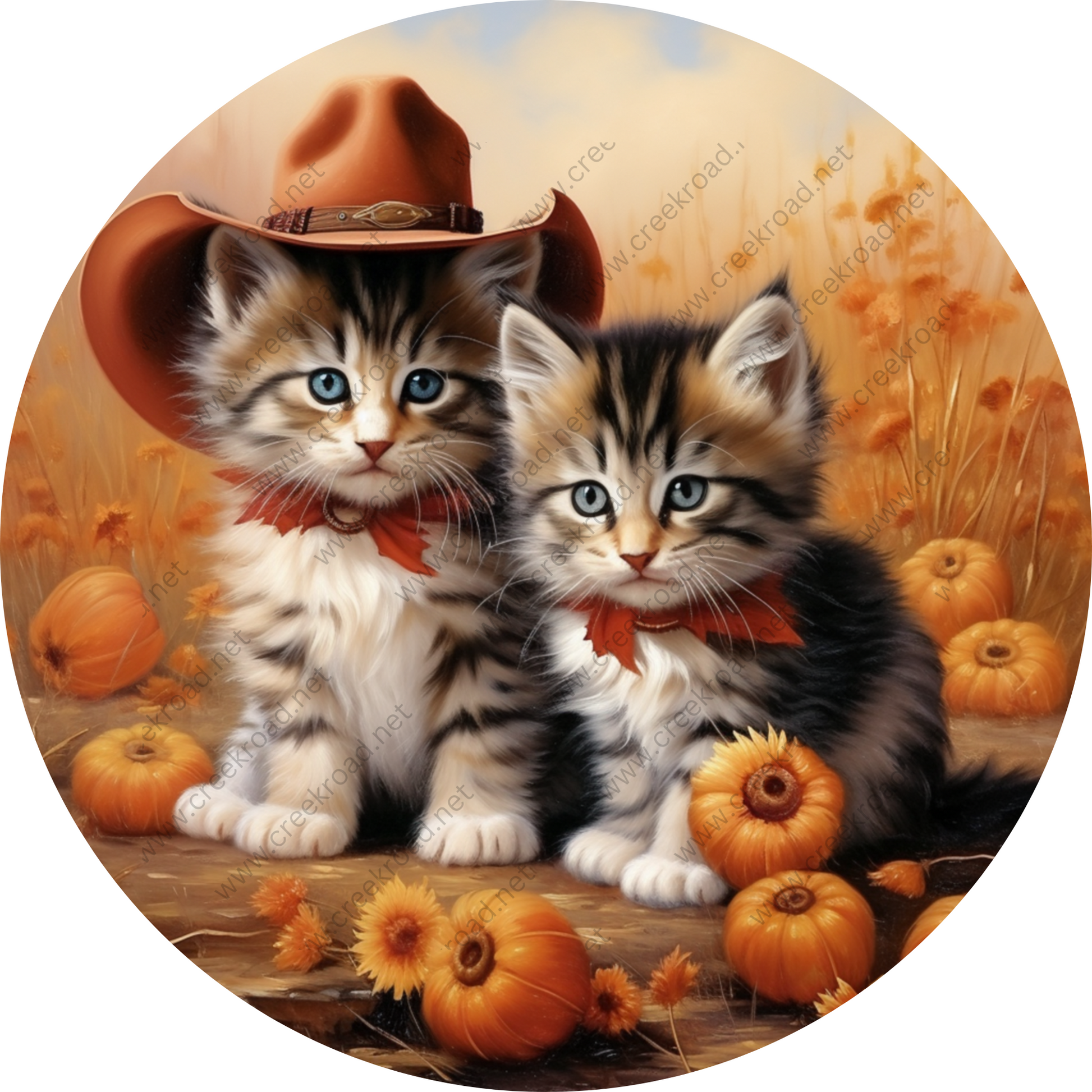 a painting of two kittens wearing a cowboy hat