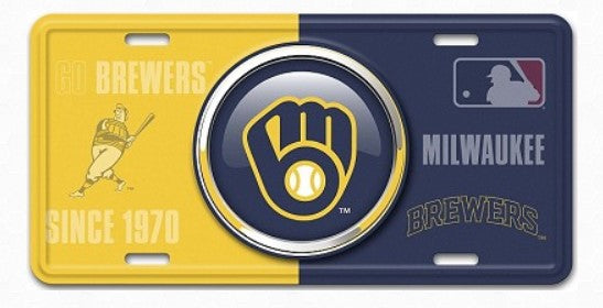 a brewers license plate with a baseball on it