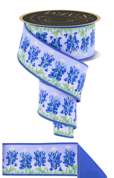 a ribbon with blue flowers on it