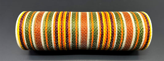 a roll of orange, green, yellow and white striped ribbon